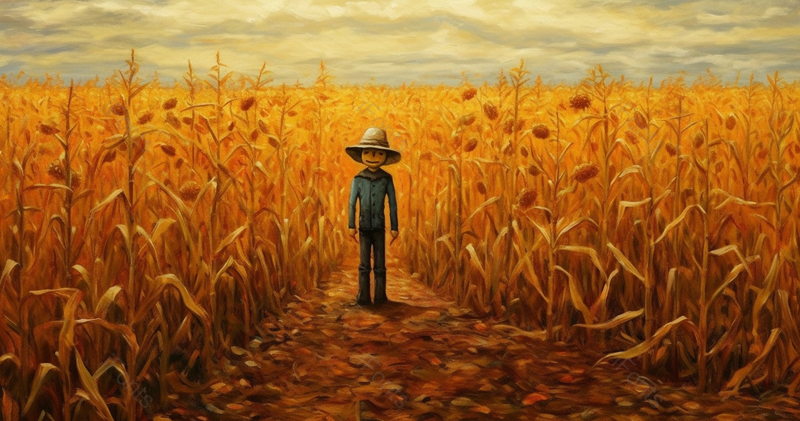 稻草人站在高粱地守护插画背景,插画/手绘图,插画/手绘图库,插画/手绘图下载,插画/手绘